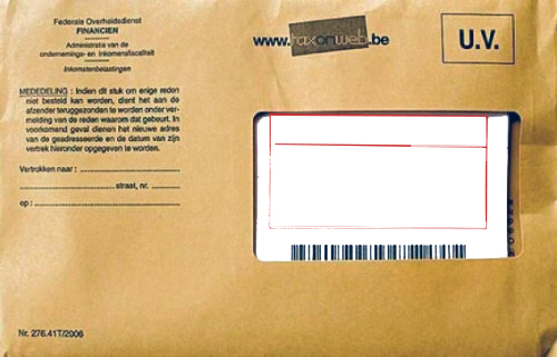 Kiekt.be - Foto van de enveloppe van de belastigsbrief